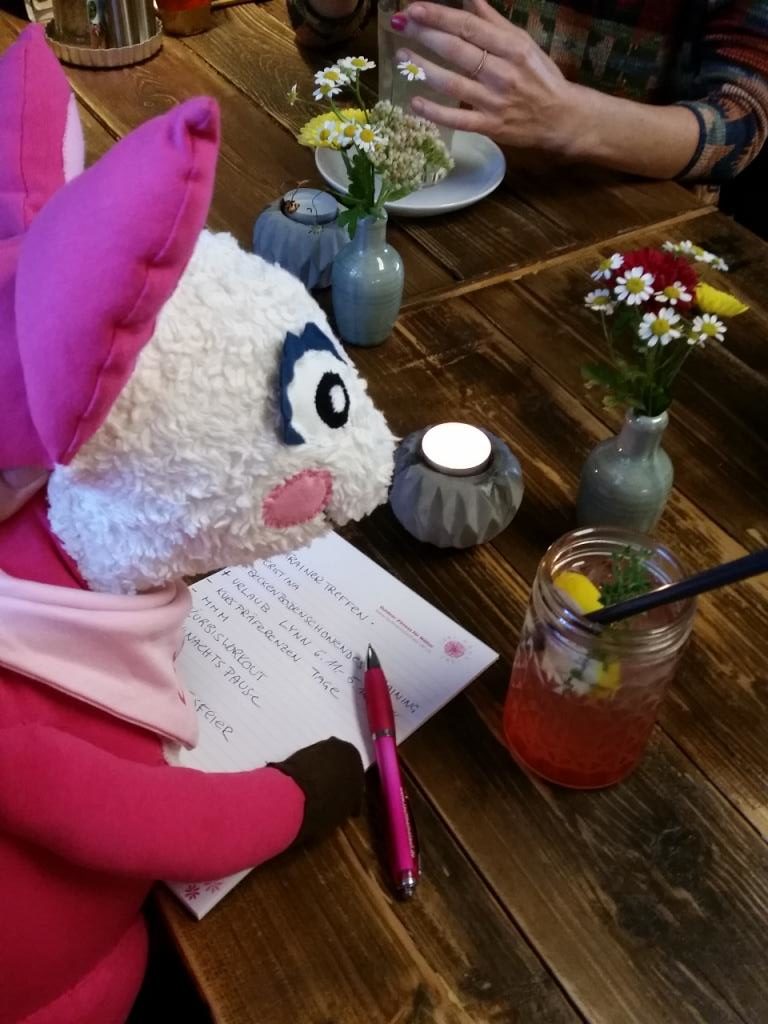 Polly Pink macht sich Notizen